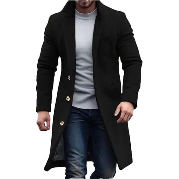 ジャケット・アウター L'Or stand collar long coat Mens Stand collar Trench Coat Wool Blend Jacket Single